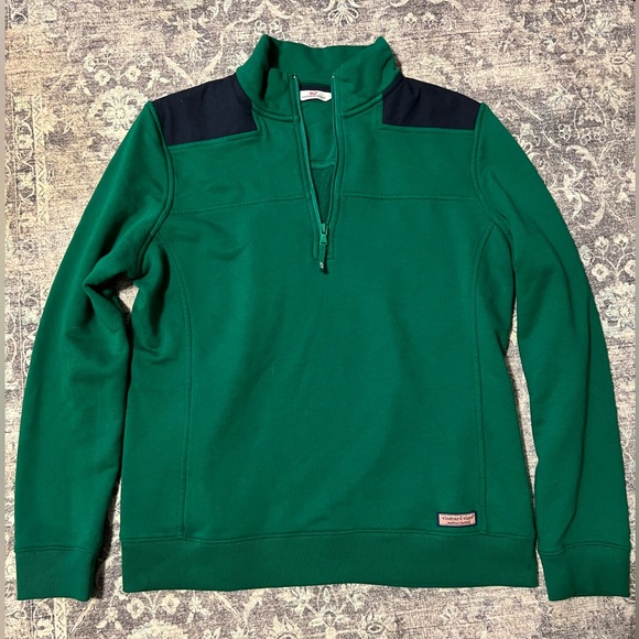 Women’s Vineyard Vines Shep quarter zip pull over, size large, green/navy. - Picture 1 of 4